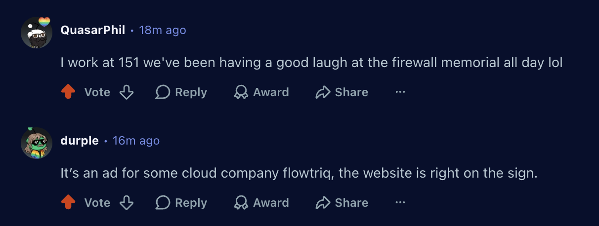 Reddit thread about the Flowtriq server tomb at 151 Front St W